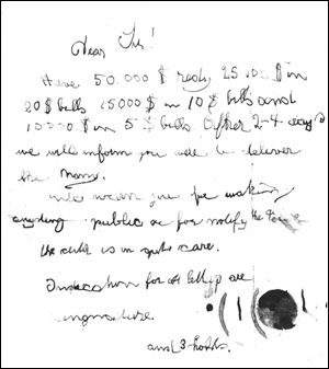 Ransom note left at site of Lindbergh baby kidnapping
