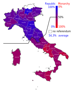 Italian referendum 1946 support for republic.svg