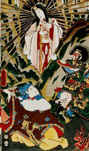 Sun goddess Amaterasu emerging out of a cave