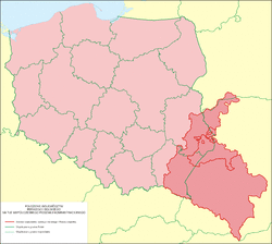 The western part of Red Ruthenia (without Podolia) superimposed on contemporary borders