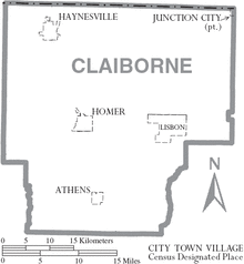 Map of Claiborne Parish Louisiana With Municipal Labels.PNG