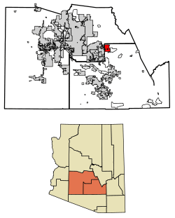 Location of Apache Junction in Maricopa County and Pinal County, Arizona