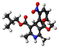 Ball-and-stick model of the nisoldipine molecule