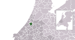 Highlighted position of Leiden in a municipal map of South Holland