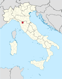 Map highlighting the location of the province of Pistoia in Italy