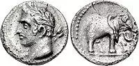 Image of both sides of a coin: one depicting a man's head; the other an elephant