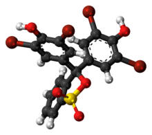Ball-and-stick model of the bromophenol blue molecule in cyclic form