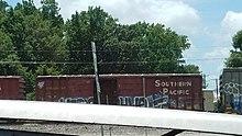 A Southern Pacific boxcar, see here without any altering by Union Pacific