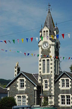 Moniaive Tower house complete with bunting along the street.jpg