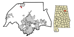 Location in Etowah County and the state of Alabama