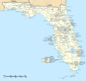 High resolution map of the state of Florida with all incorporated municipalities