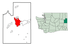 Location of Spokane in Spokane County and Washington