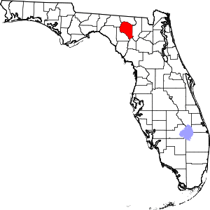 Map of Florida highlighting Suwannee County