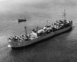 USS Menelaus (ARL-13) off Norfolk, Virginia (USA), on 31 July 1951 (L45-180.04.02).jpg