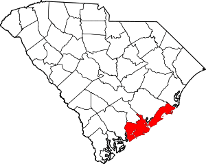 Map of South Carolina highlighting Charleston County