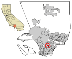 Location of Lynwood in Los Angeles County, California