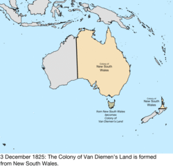 Map of British claims to Australia; for details, refer to adjacent text