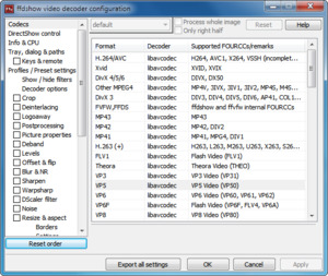ffdshow video decoder configuration on Windows 7