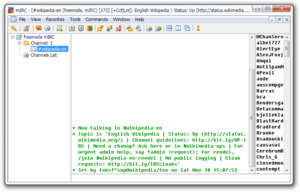 Screenshot of an unmodified mIRC 7.27 running on Windows 7 on the freenode IRC network