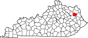 Map of Kentucky highlighting Elliott County