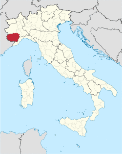 Map highlighting the location of the province of Cuneo in Italy