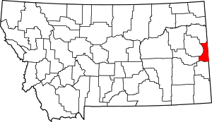 Map of Montana highlighting Wibaux County
