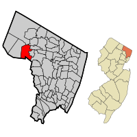 Map highlighting Wyckoff's location within Bergen County. Inset: Bergen County's location within New Jersey.