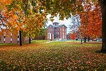 Fall at Lincoln College, Lincoln, Illinois, showing University Hall.jpg
