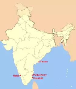 Location of Karaikal District in India along with the other districts of Pondicherry