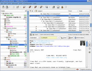 Main window of Claws Mail 2.7.1