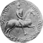 Greyscale photograph of the seal of William I, King of Scotland.
