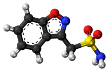Ball-and-stick model of the zonisamide molecule