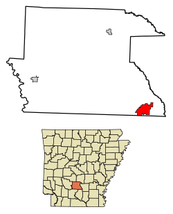 Location of Fordyce in Dallas County, Arkansas.