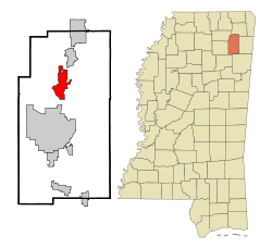 Location in Lee county and the state of Mississippi