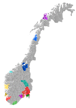 Kristiansandregionen marked in green in the far southern tip of Norway