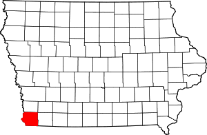 Map of Iowa highlighting Fremont County