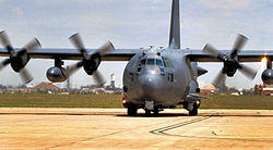 An AC-130W Stinger II of the 73rd Special Operations Squadron on the flight line at Cannon Air Force Base.