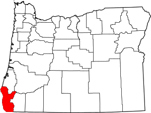 Map of Oregon highlighting Curry County