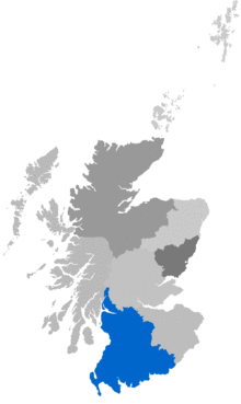 Map showing Glasgow Diocese as a coloured area around south-west Scotland