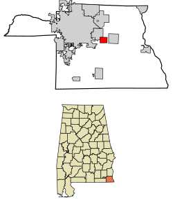 Location of Avon in Houston County, Alabama.