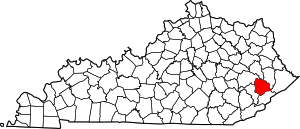 Map of Kentucky highlighting Knott County