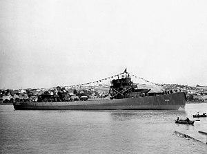 USS Fleming (DE-32) after her launch at the Mare Island Naval Shipyard on 16 June 1943.jpg