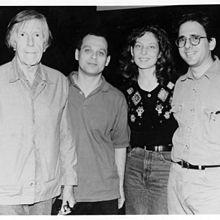 Young Julia Wolfe with composer John Cage, David Lang, and Michael Gordon.jpg
