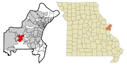 Location of Ballwin in St. Louis County and Missouri