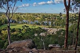 View across Rocks Riverside Park to the Brisbane River and beyond to the Brisbane CBD on the horizon, Seventeen Mile Rocks, 2019.jpg