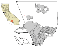 Location of Val Verde in Los Angeles County, California.
