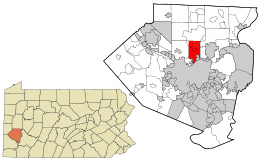 Location in Allegheny County and the state of Pennsylvania