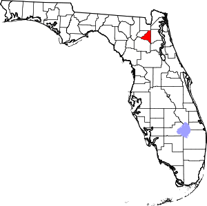 Map of Florida highlighting Bradford County