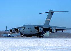 A Boeing C-17 Globemaster III of the 445th Airlift Wing based at Wright Patterson AFB.