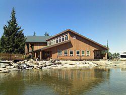 South view of the Squaxin Island Administration Building in front of the Reflecting Pond.